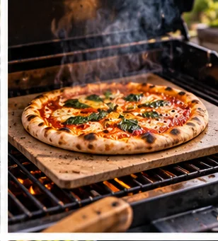 Complete Pizza-on-the-Grill Setup: Surface, Peel, IR Thermometer and Heat Management editorial grilling image